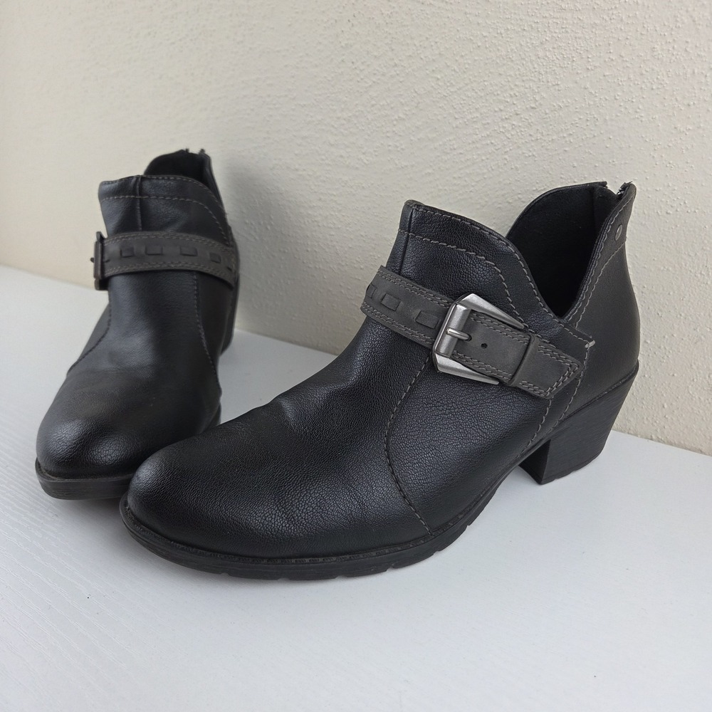 Earth Origins Ariel Buckle Ankle Black Casual Block Heel Zip Boots Wmns Sz 7.5 M